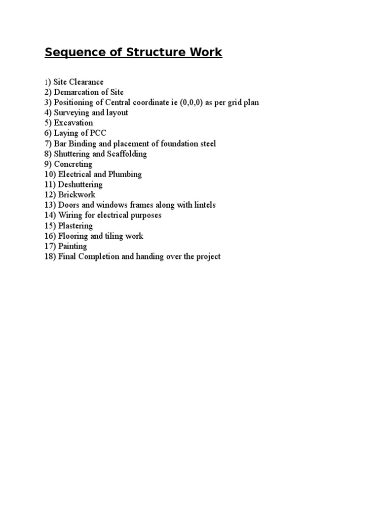Sequence of Structure Work in Construction | PDF | Art | Technology ...