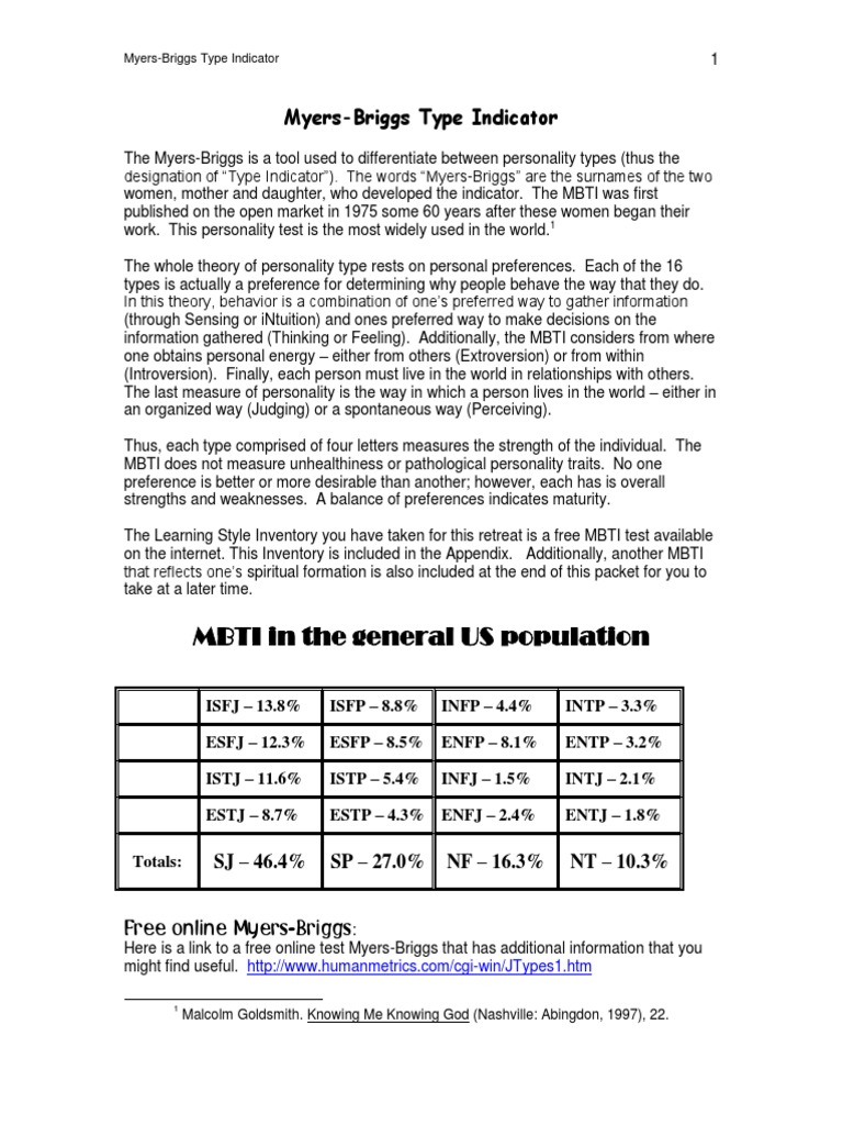 Myers-Briggs Personality Types Guide | PDF | Extraversion And ...