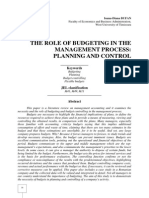 The Role of Budgeting in The Management Process: Planning and Control