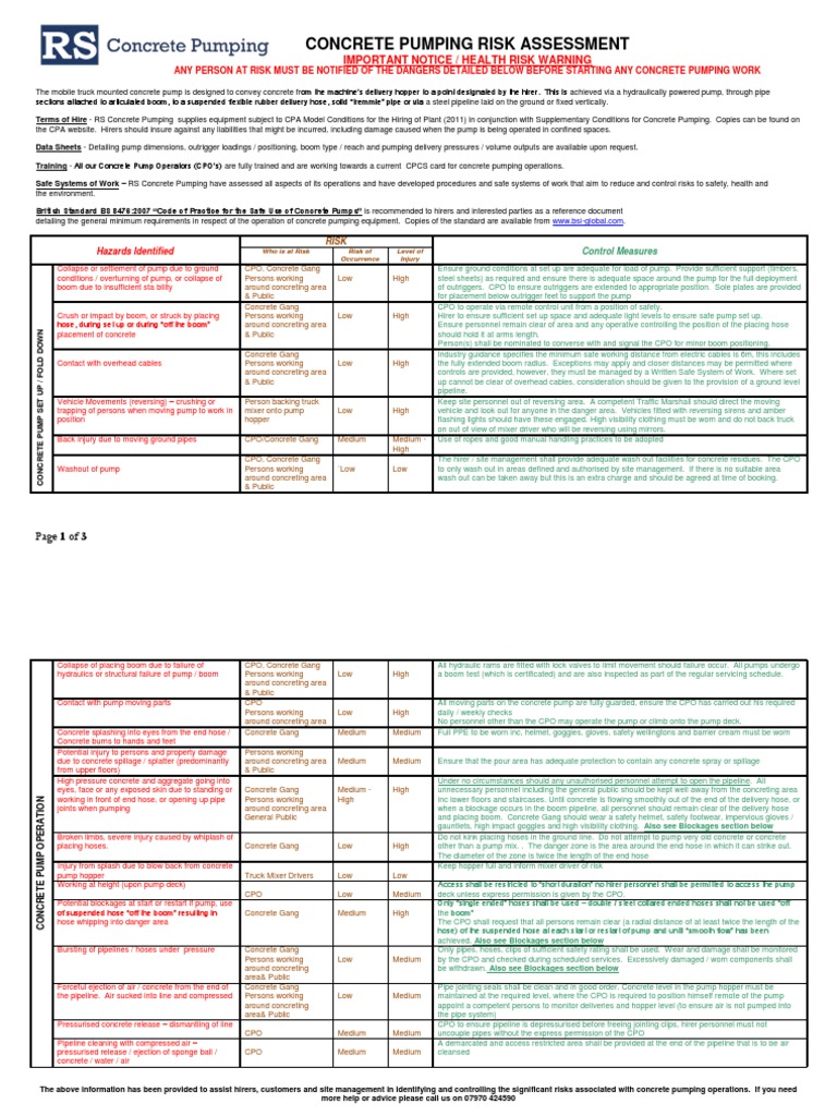 Concrete Pumping Risk Assessment Guide | PDF | Concrete | Pump