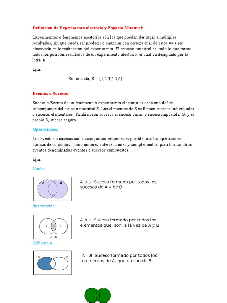 Definición de Experimento Aleatorio y Espacio Muestral