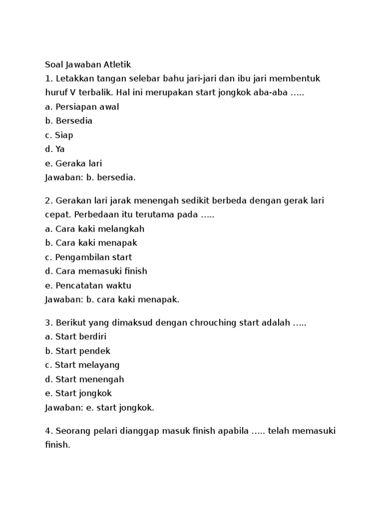 Soal Atletik Penjaskes Sma Soal Atletik Penjaskes Sma