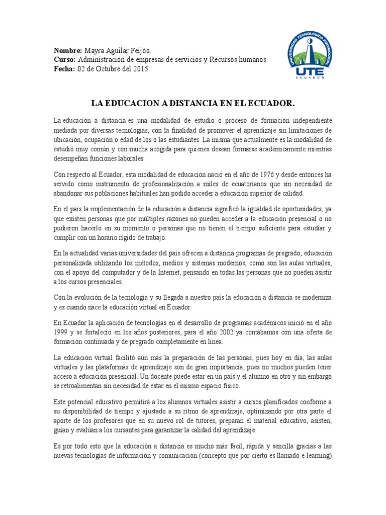 Educación a Distancia en Ecuador | PDF | Educación a distancia ...