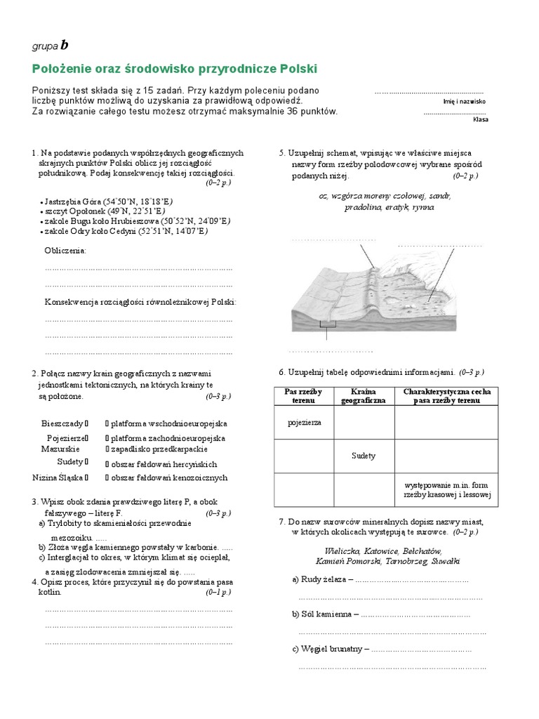 Sprawdzian Z Geografii Położenie Oraz środowisko Przyrodnicze Polski Odpowiedzi