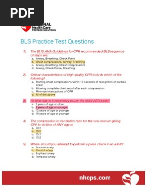 Bls Practice Test Questions Pdf Cardiopulmonary Resuscitation Cardiovascular System