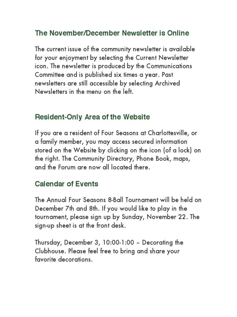 The November/December Newsletter Is Online | PDF