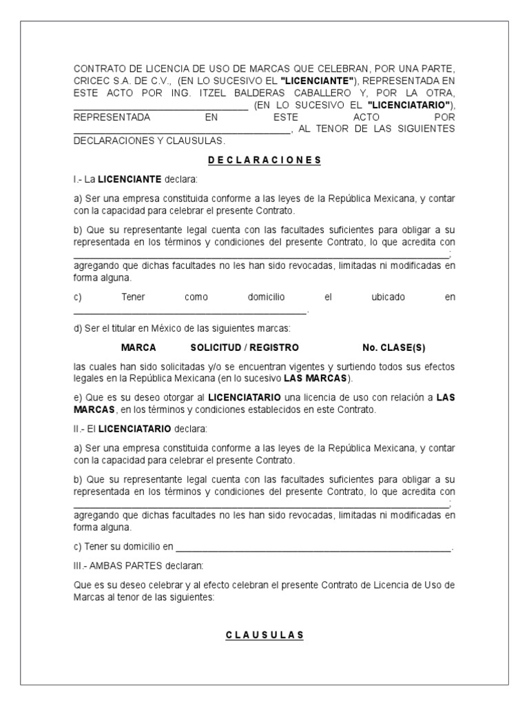 Ejemplo Contrato Licencia de Marca PDF
