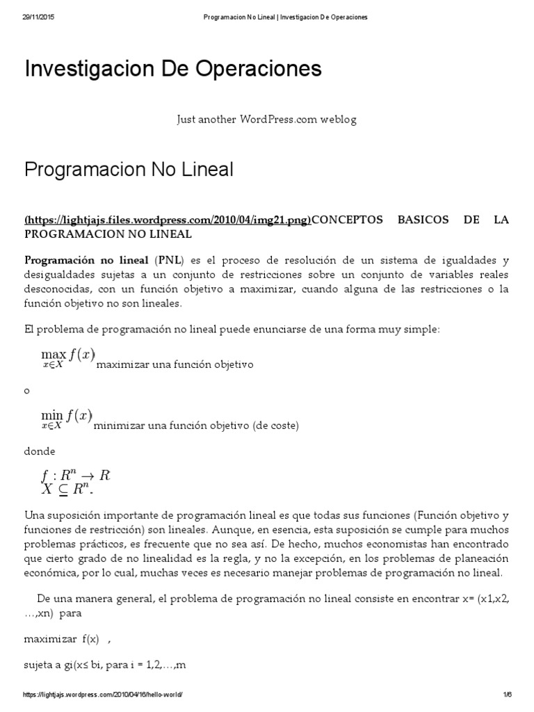 Programacion No Lineal - Investigacion de Operaciones | Descargar ...