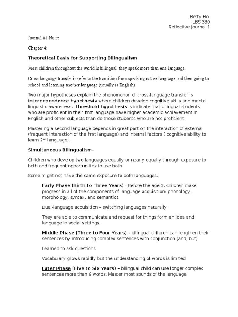 reflective journal 1 Multilingualism Language Acquisition