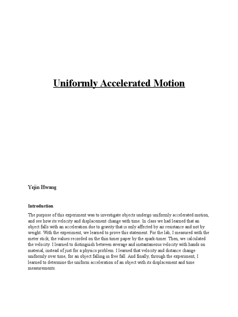 AP Physics Uniformly Accelerated Motion Lab | PDF | Mass | Acceleration