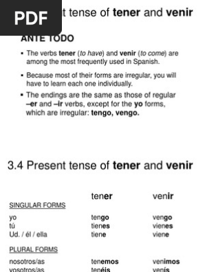 Tener And Venir Syntax Cognitive Science