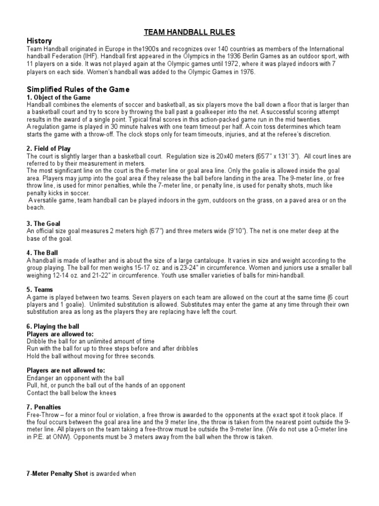 Team Handball Rules PDF Team Sports Sports Rules And Regulations