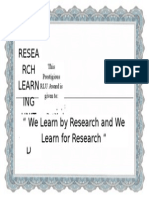 Resea RCH Learn ING Unit Awar D " We Learn by Research and We Learn For Research "