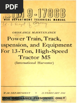 Tm 9 1786b Power Train Track Suspension And Equipment For 13 Ton High Speed Tractor M5 1944 Gear Transmission Mechanics