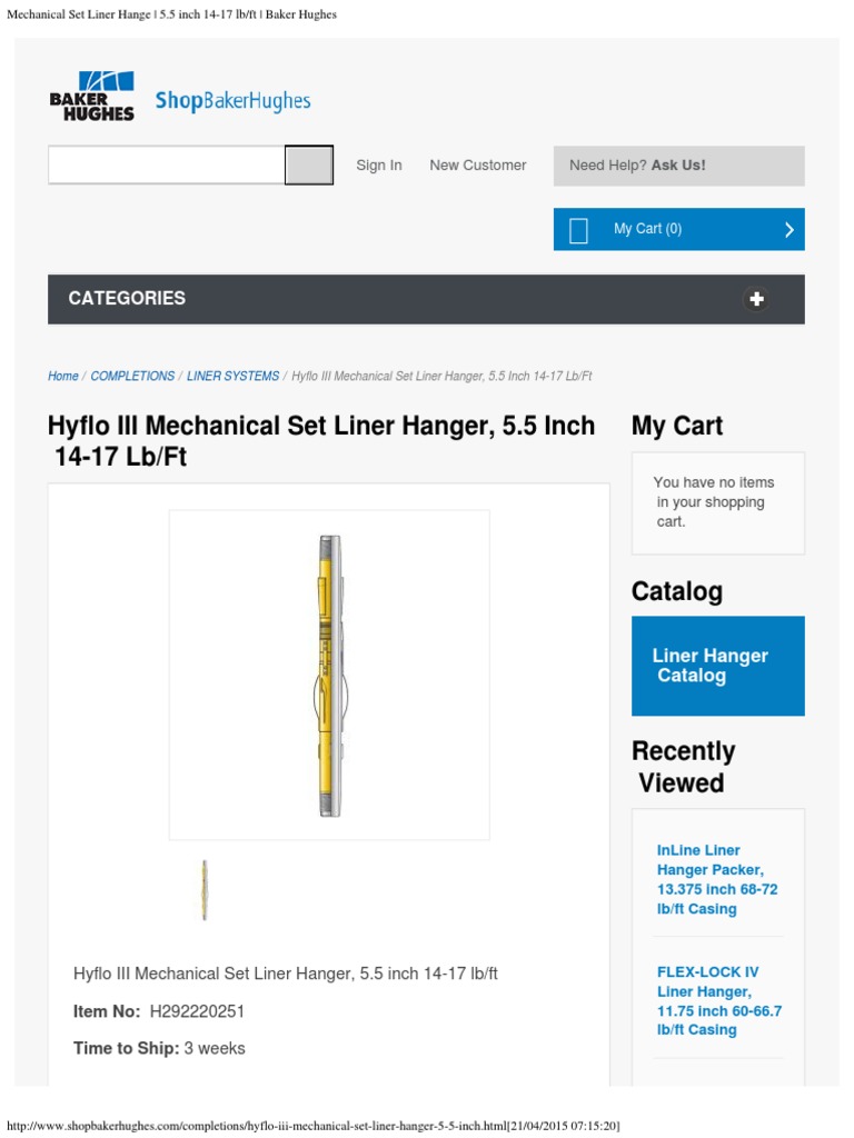 Hyflo III Mechanical Set Liner Hanger, 5.5 Inch 1417 Lb/Ft My Cart
