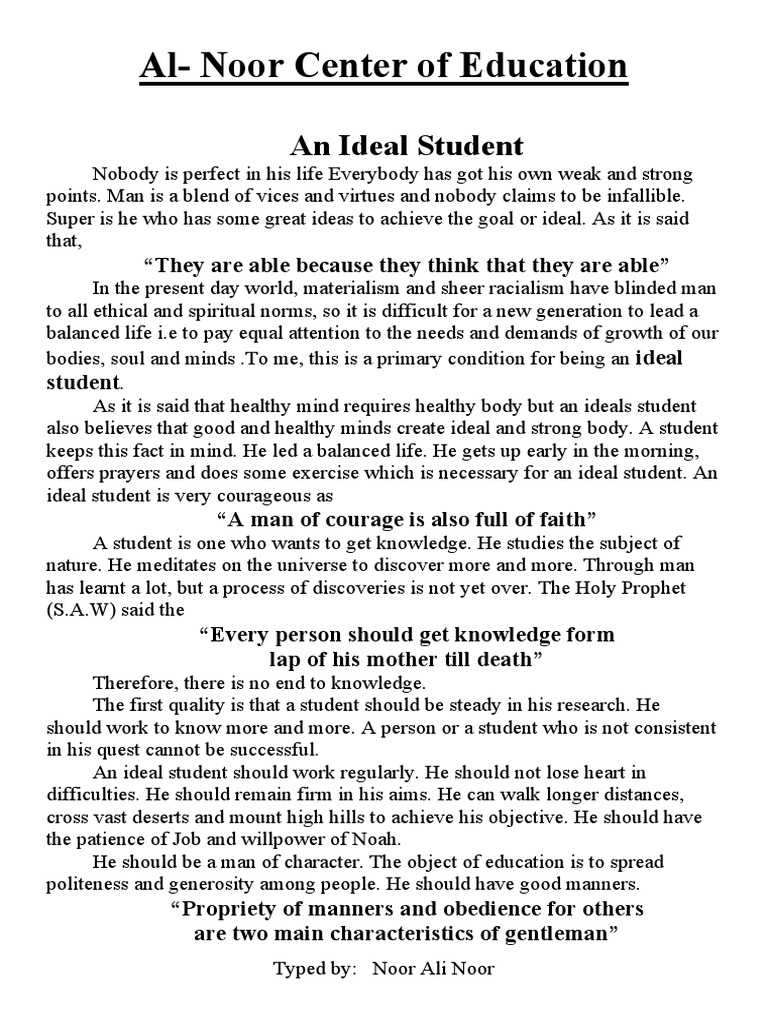 responsibilities of an ideal student essay