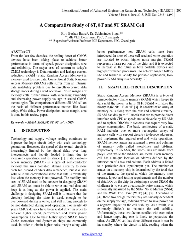 A Comparative Study of 6T, 8T and 9T SRAM Cell | PDF | Random Access ...