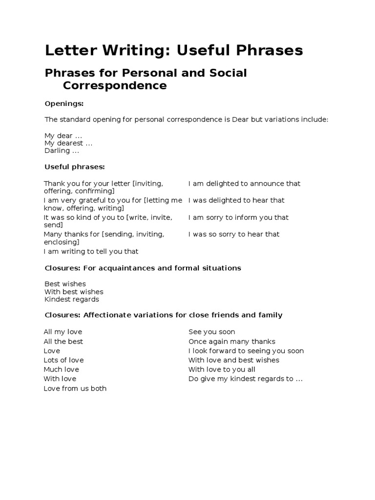 Letter Writing Useful Phrases | PDF | Career & Growth | Language Arts ...