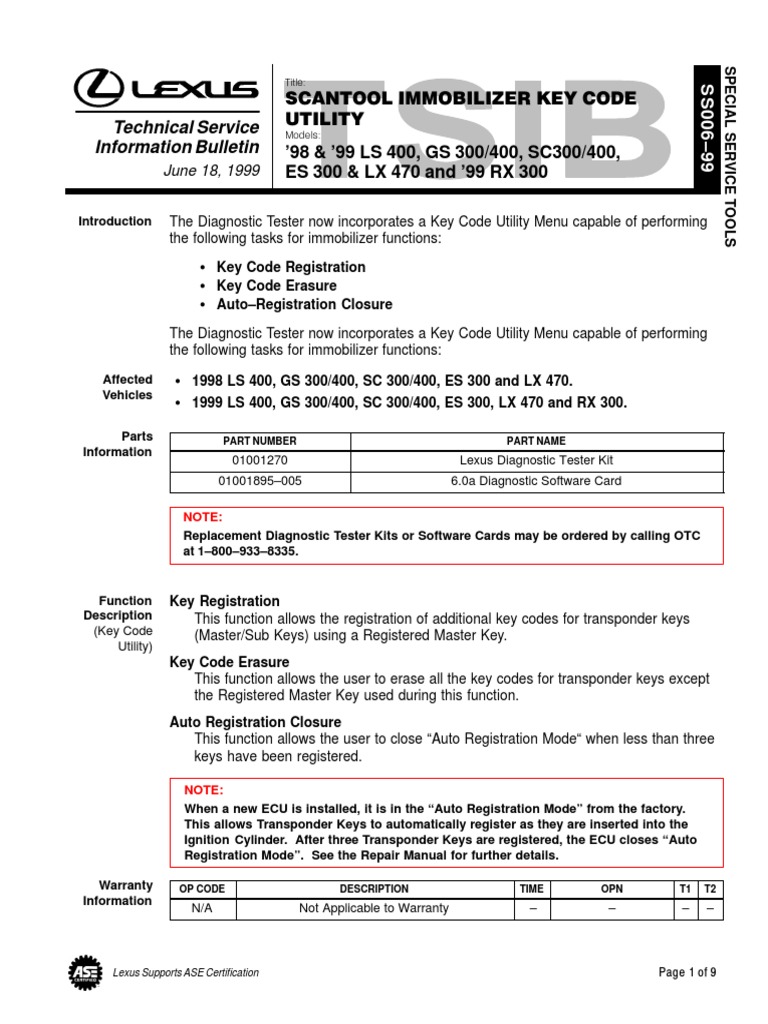 Lexus Technical Service Bulletin | PDF | Lexus | Vehicles