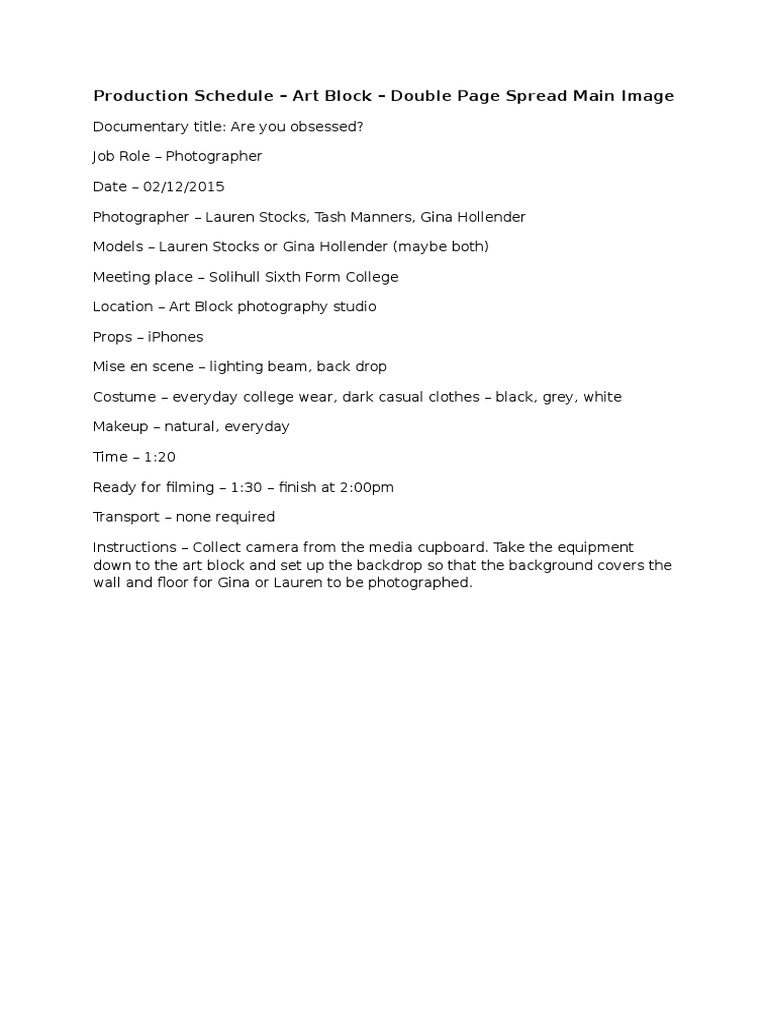 Art Block Photography Schedule | PDF