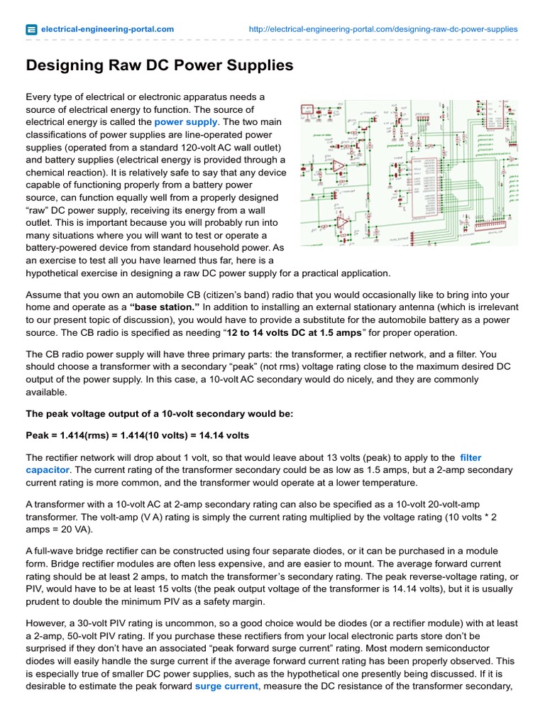 Designing Raw DC Power Supplies PDF Power Supply Rectifier