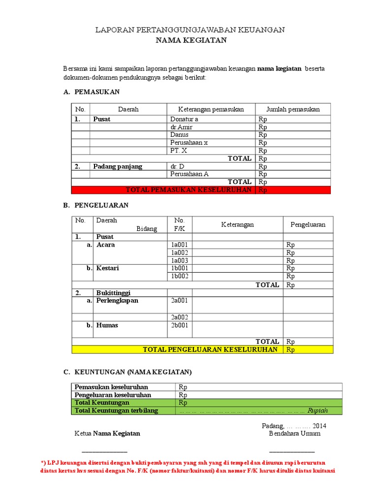 Format Laporan Pertanggungjawaban Keuangan
