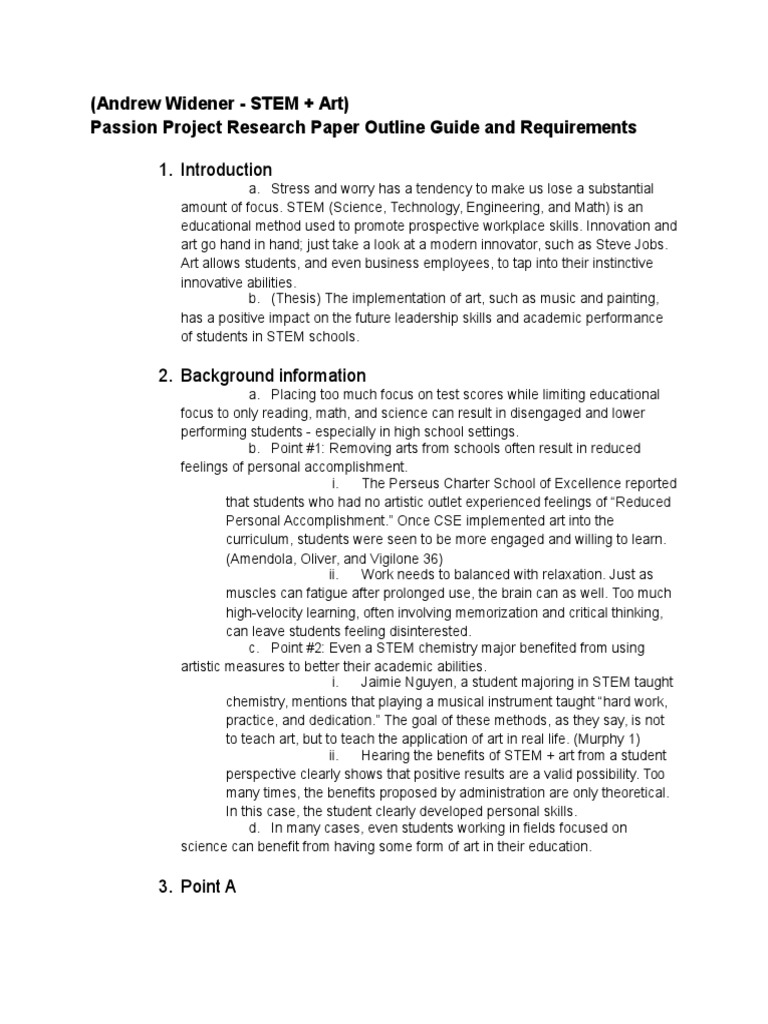 (Andrew Widener - STEM + Art) Passion Project Research Paper Outline ...