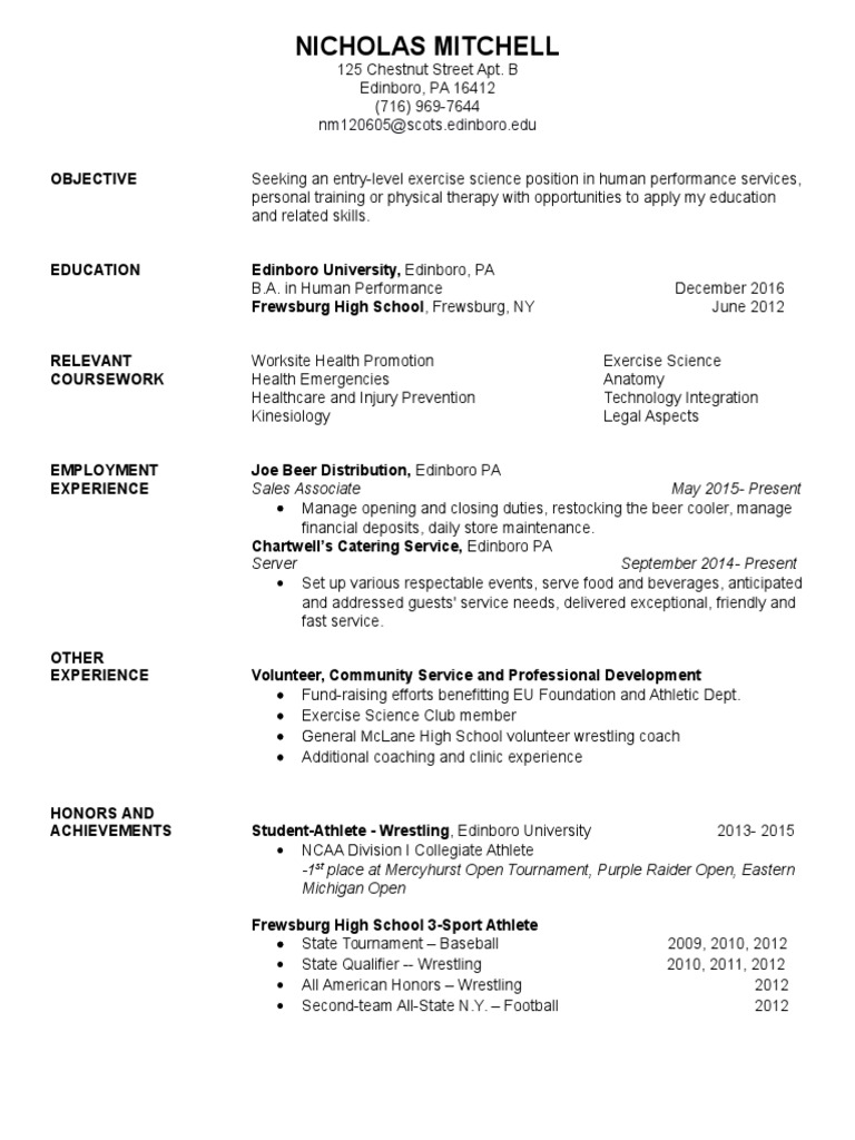 Entry-Level Exercise Science Resume | PDF | Career & Growth
