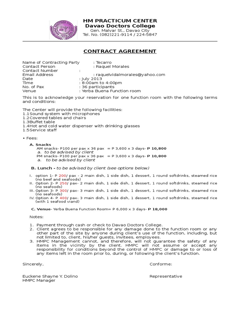 HM Practicum Center Contract Agreement | PDF