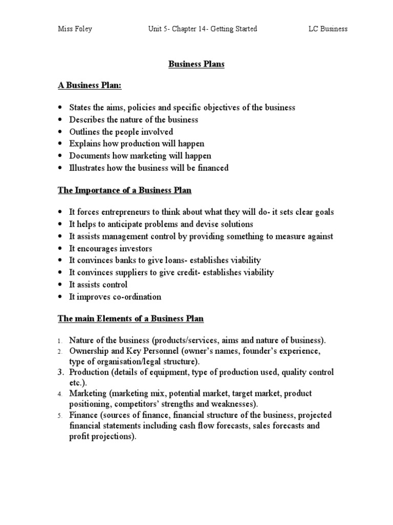 Business Plan Notes PDF