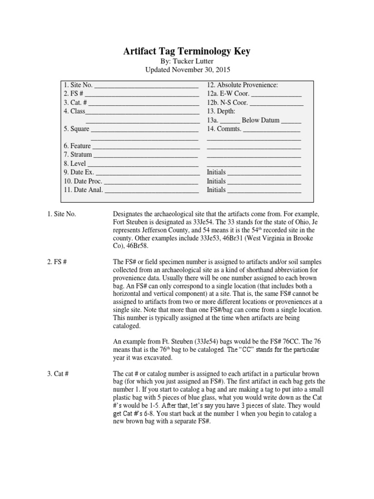 Artifact Tag Terminology Key PDF | PDF | Excavation (Archaeology ...