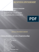 Types of Business Ownership: Single Proprietorship Partnership Joints of Companies Co-Operative Society