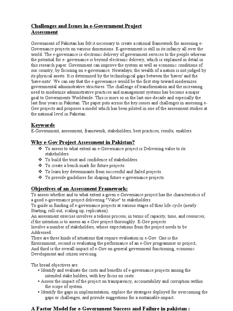 E-Government Project Assessment Challenges | PDF | E Government | Risk
