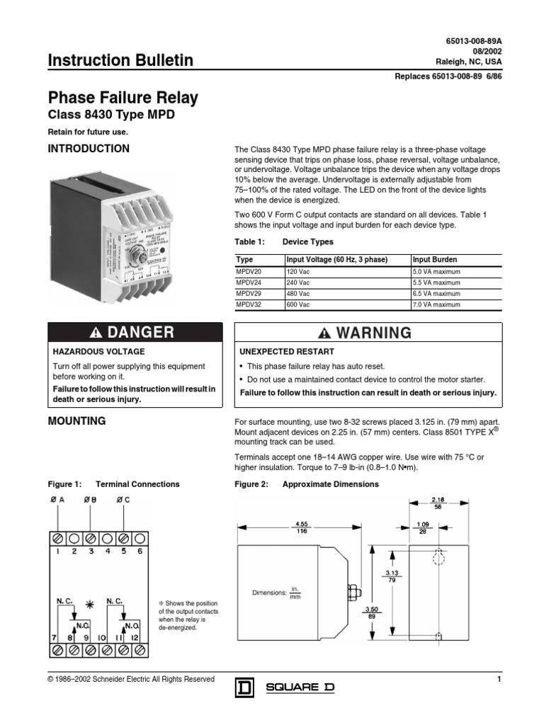 Phase failure relay Relay Switch