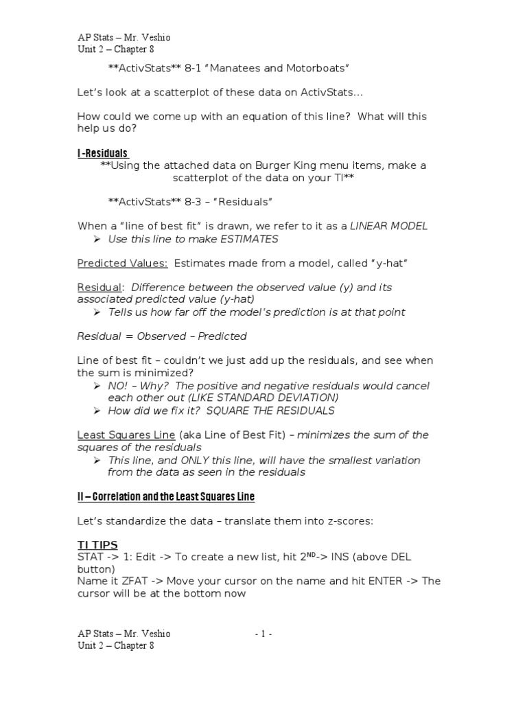 AP Stats: Linear Regression & Residuals | PDF | Standard Score | Errors ...