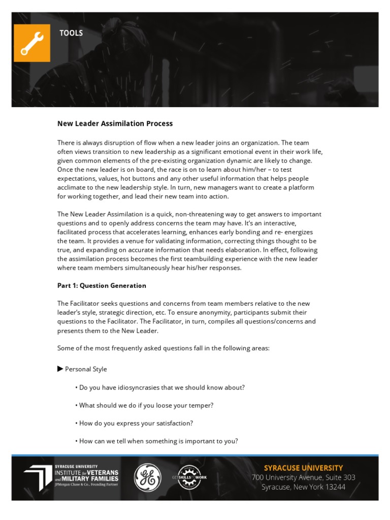 New Leader Assimilation Process Guide | PDF | Facilitator | Leadership