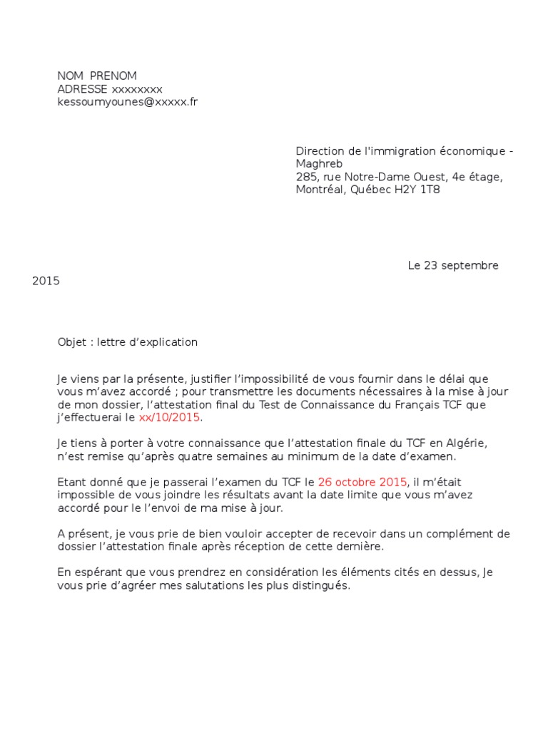 lettre explicative échec universitaire