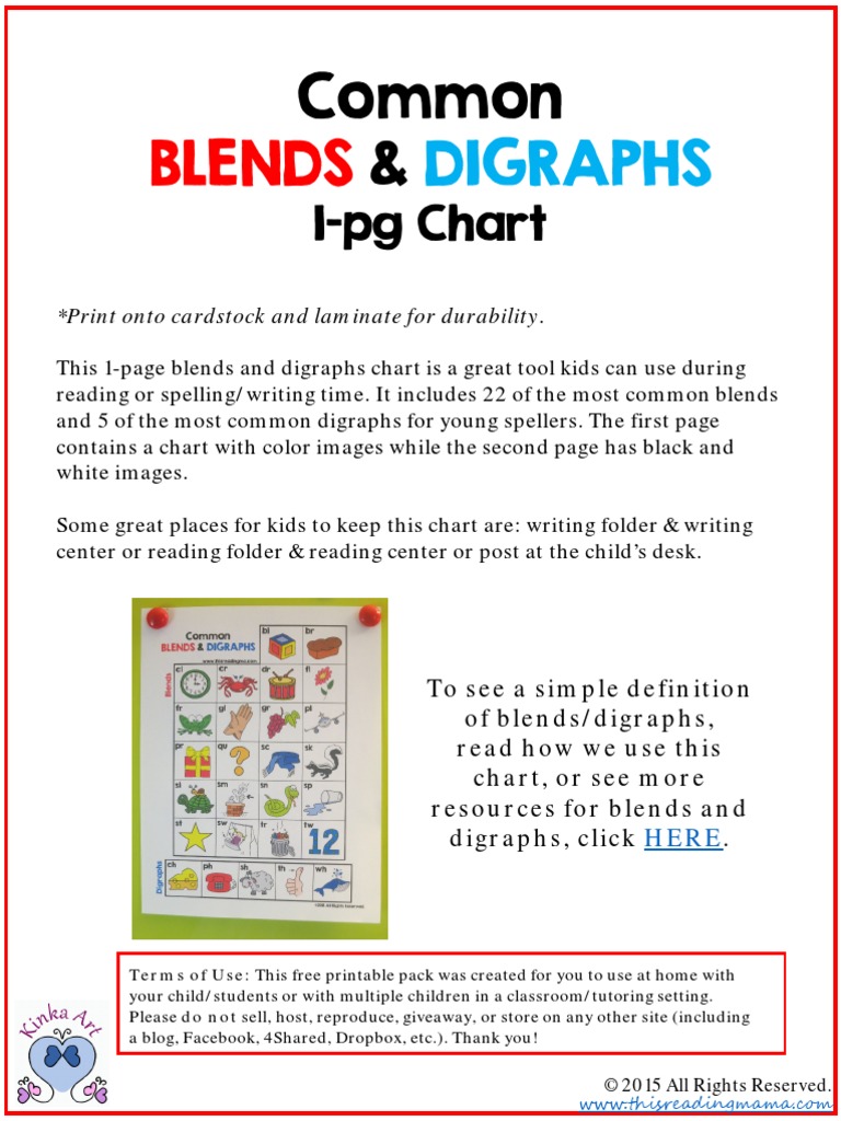 FREE Blends and Digraphs Chart | PDF | Orthography | Text for Free Printable Blends And Digraphs Chart