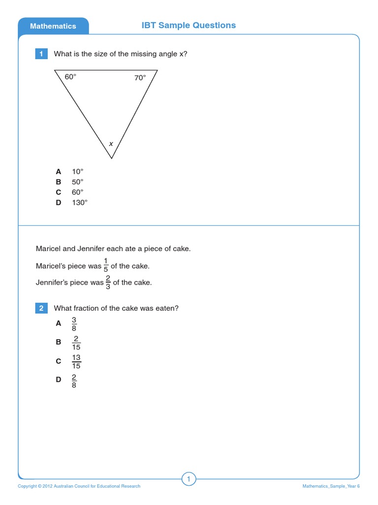 IBT 2012 Mathematics Year 06 | PDF