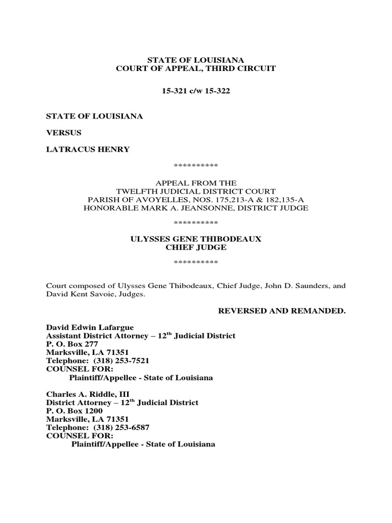 State of Louisiana vs. Latracus Henry | PDF | Prejudice (Legal Term ...