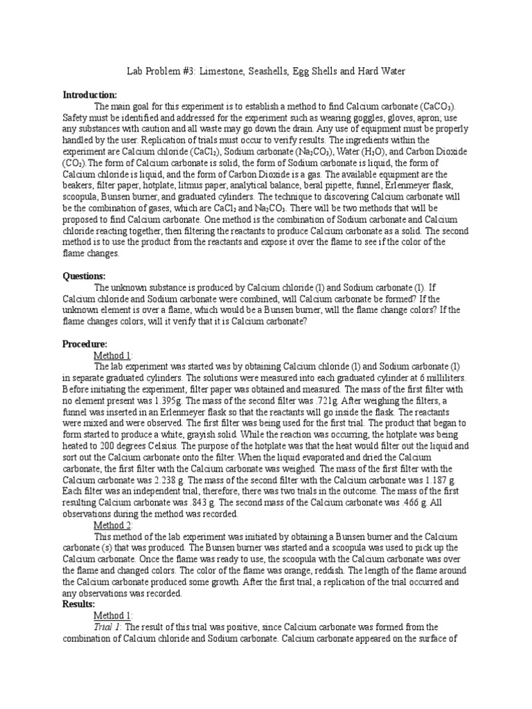 Calcium Carbonate Lab Experiment | PDF | Sodium Carbonate | Carbonate