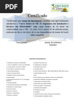 Certificado Curso de NR 10