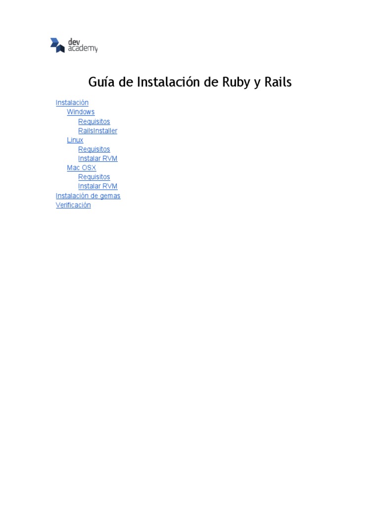 Guía de Instalación de Ruby y Rails | PDF | Ruby on Rails | Interfaz de ...