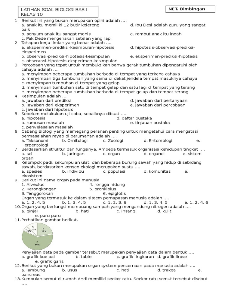 Latihan Soal Biologi Bab 1 Kelas 10 PDF
