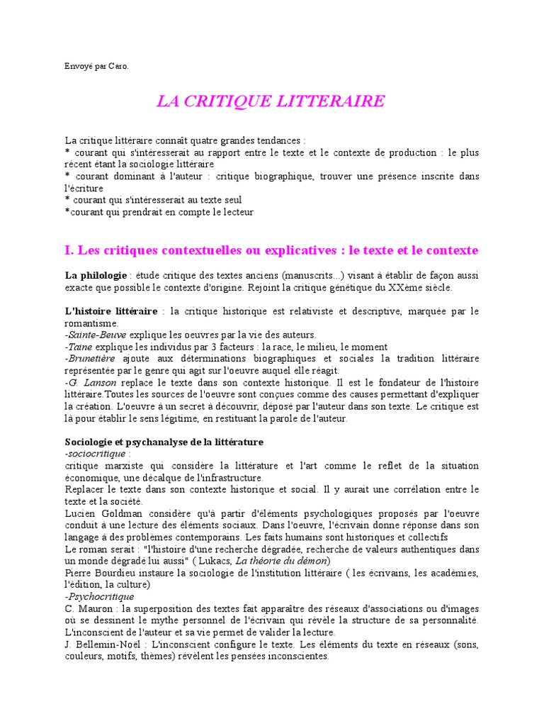 La Critique Litteraire  Sémiotique  Sciences cognitives