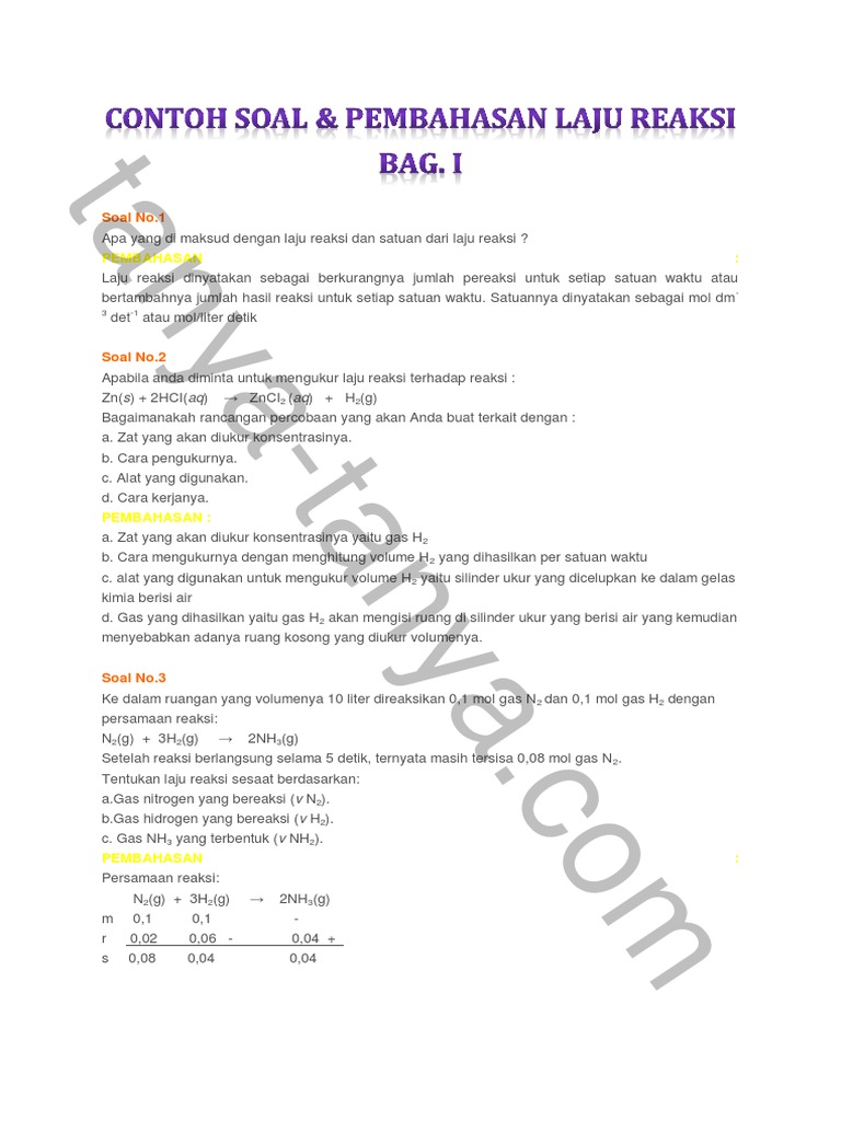 Contoh Soal Laju Reaksi Dan Penyelesaiannya Contoh Soal