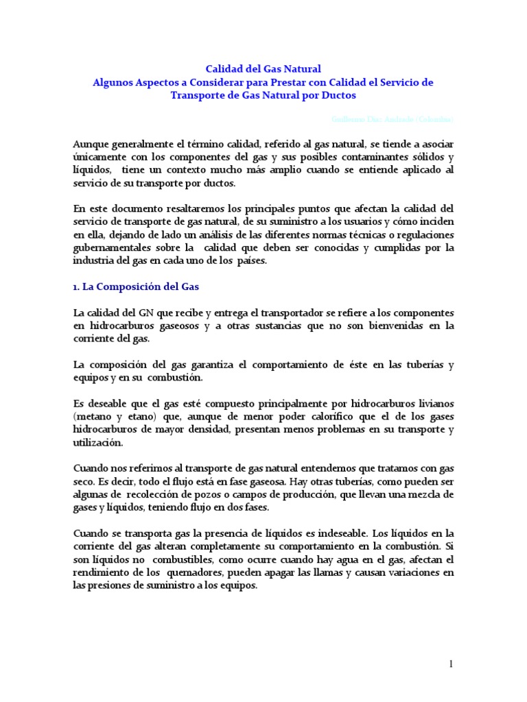 Calidad en el Transporte de Gas Natural | PDF | Transporte | Gases