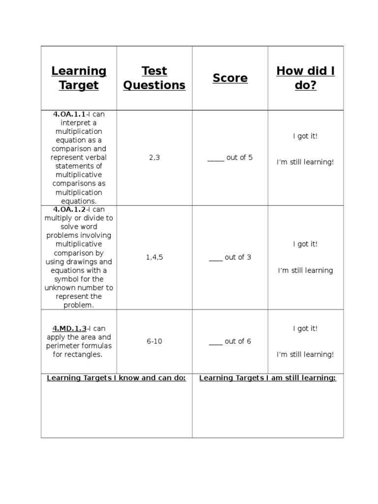 Multiplicative Comparison Learning Targets | PDF | Teaching Methods ...