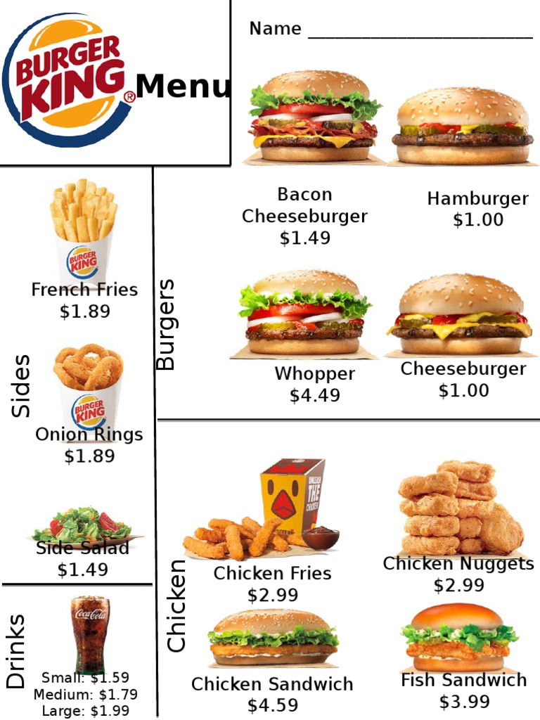 Image Result For Burger King Menu Seattle Wa