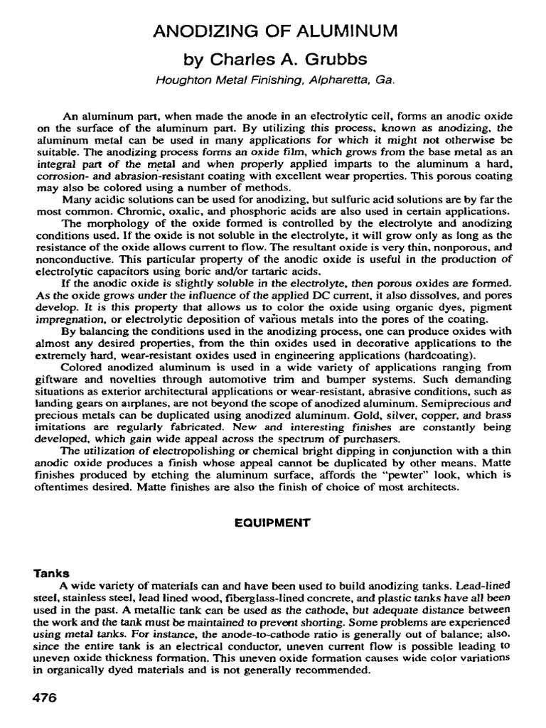 Anodizing Aluminum: Process and Equipment | PDF | Home & Garden ...